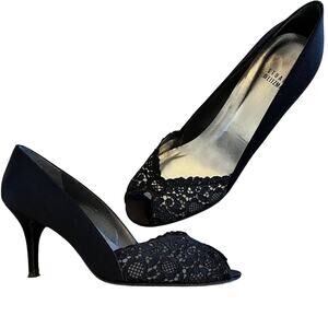 Stuart Weitzman Black Satin & Lace Heels 9